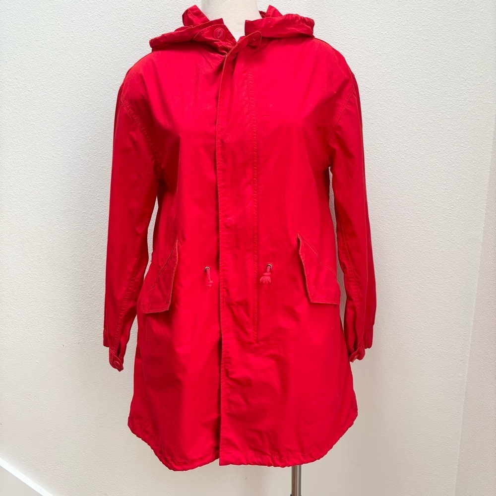 Garnet Hill Utility Jacket Hooded Long Anorak Lightweight Coat Cotton Red Size 6 - Picture 5 of 12